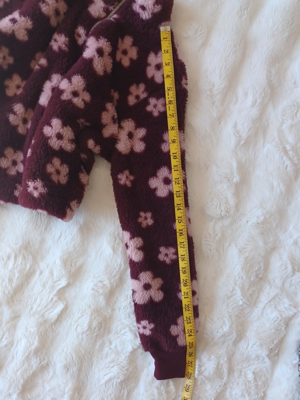 Women’s Burgundy Floral Sherpa Half-Zip Jacket - Picture 6 of 11